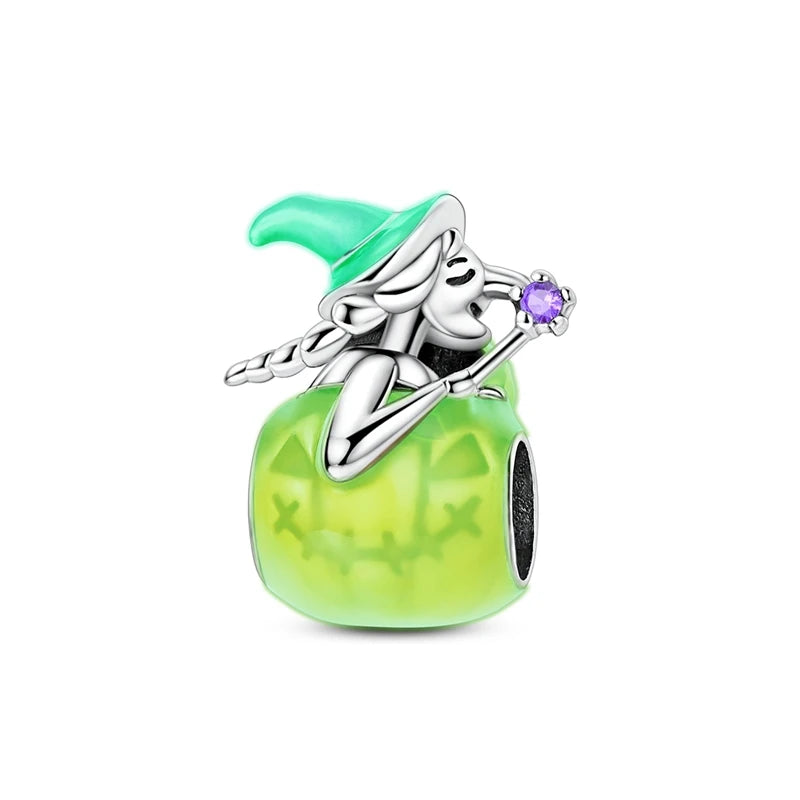 925 Sterling Silver Halloween Series Charms | Pumpkin, Witch, Skull & Candy Beads Fit Original Bracelet DIY Jewelry