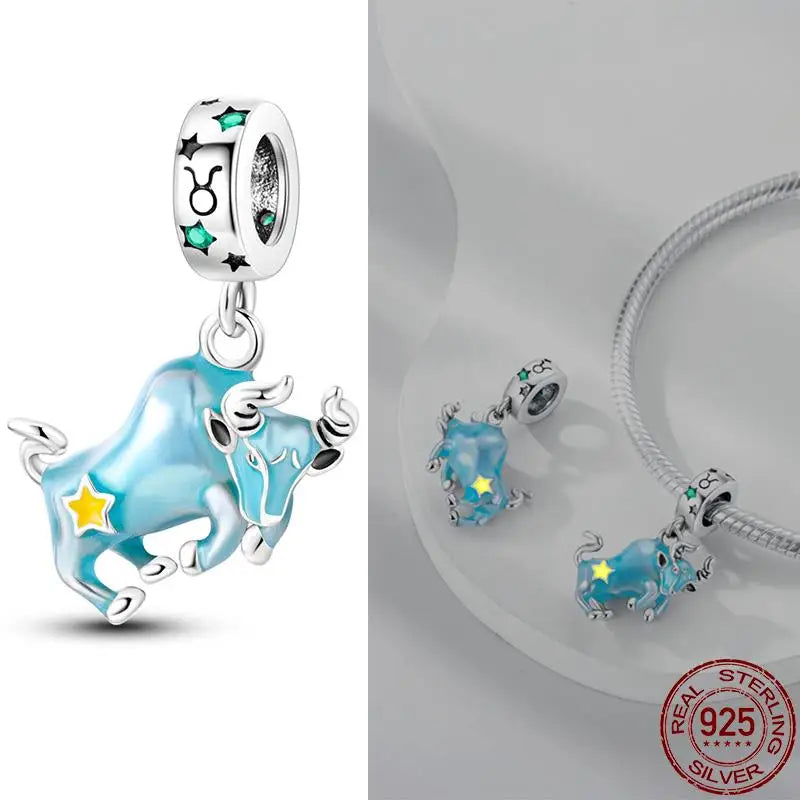 Original 925 Sterling Silver 12 Constellation Luminous Charm | Fits Pandora 3mm Bracelet DIY Jewelry Gift for Women