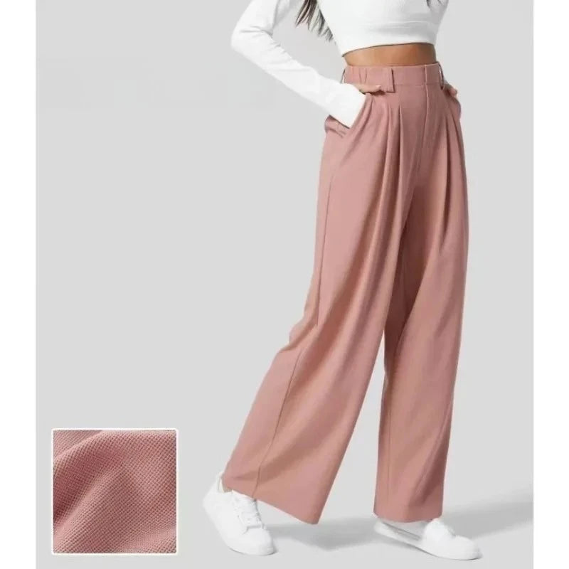 Women’s Solid Color Yoga Pants | Loose Stretch Palazzo Trousers | Streetwear Baggy Joggers with Pockets