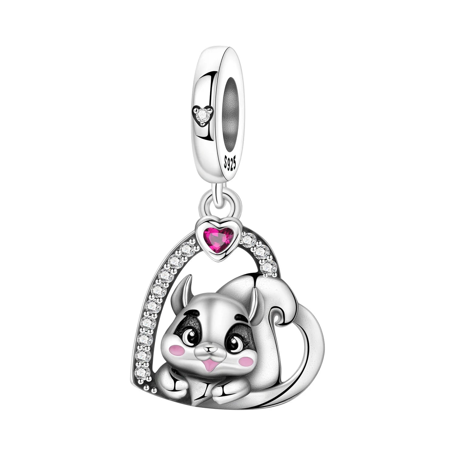 PANPOKI 925 Sterling Silver Cute Mouse Eating Cheese Charm Pendant | Original Bracelet DIY Jewelry Gift for Women