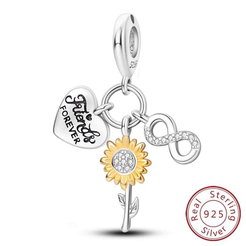 New 925 Sterling Silver Sunflower Heart Charm Bead | Original Bracelet DIY Jewelry Gift for Women