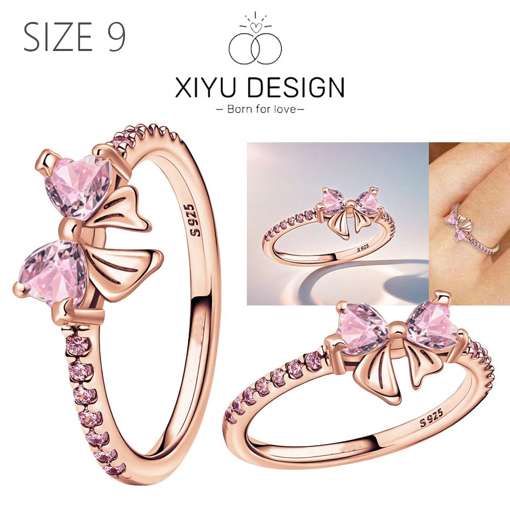 2024 New 925 Sterling Silver Bow Tie Jewelry Set | Zircon Ring, Earrings, Bracelet & Necklace for Women Gift