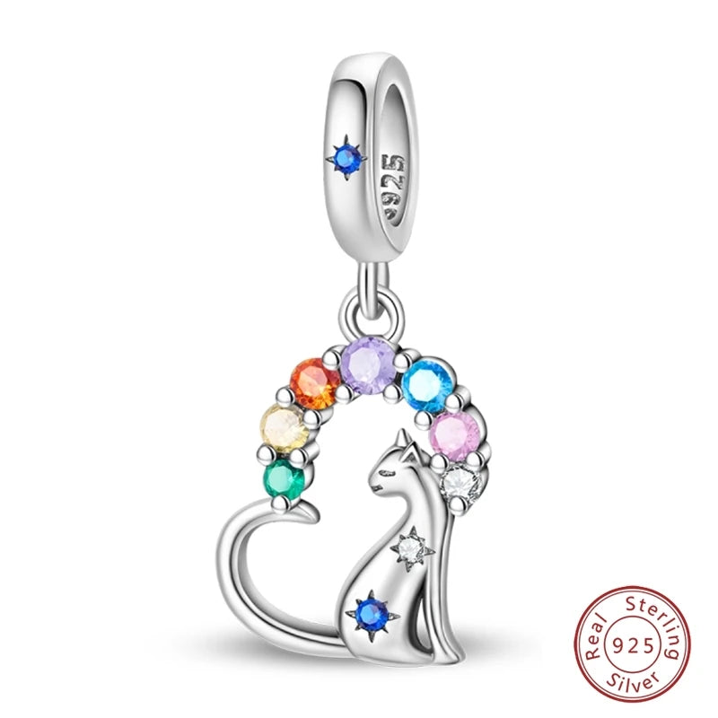 925 Sterling Silver Animal & Love Charms | Cat, Elephant, Bear, Swan & Easter Egg Beads Fit Original 3mm Bracelets DIY Jewelry