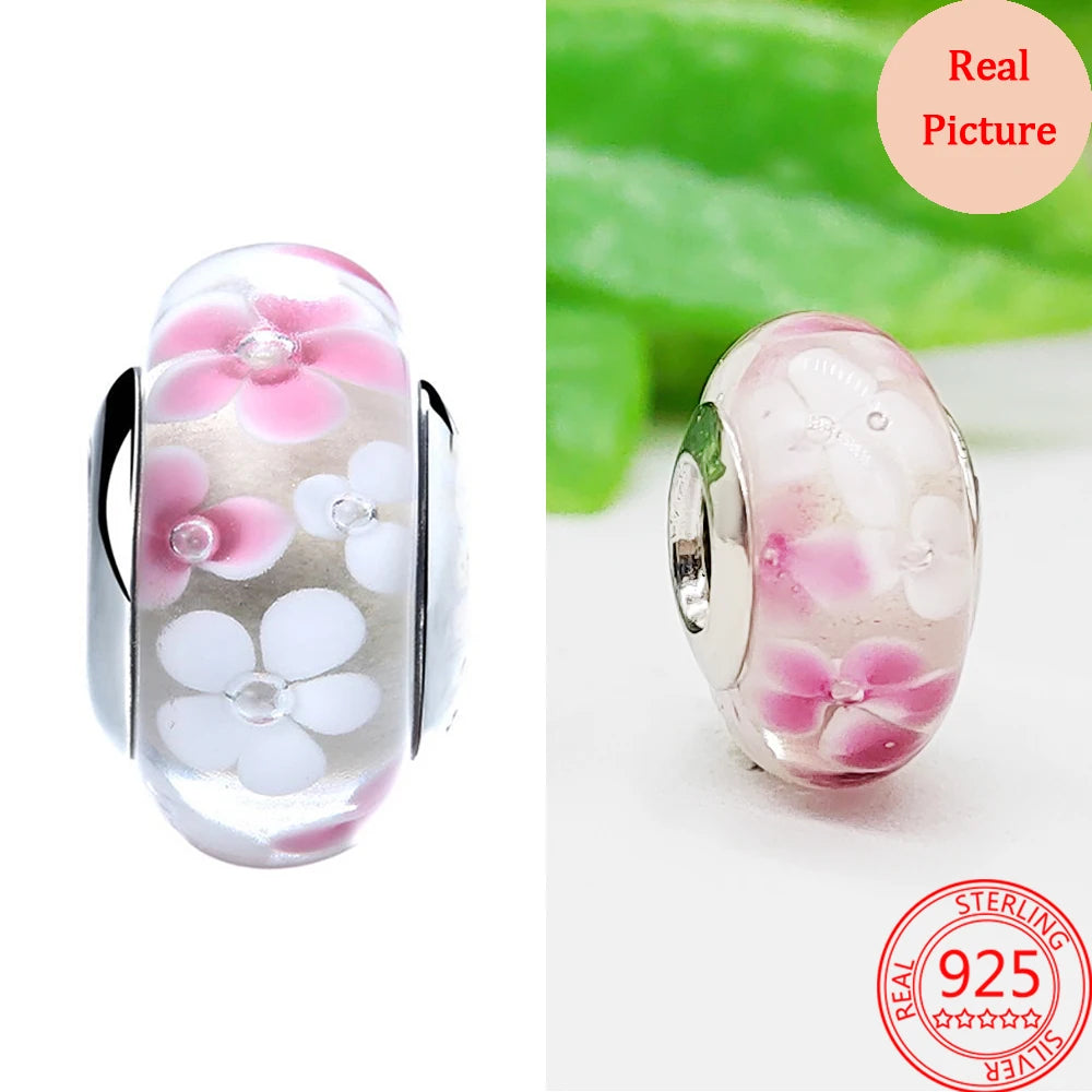 925 Sterling Silver Murano Glass Galaxy & Clover Heart Beads | Fit Pandora Bracelet DIY Jewelry Gift for Mum