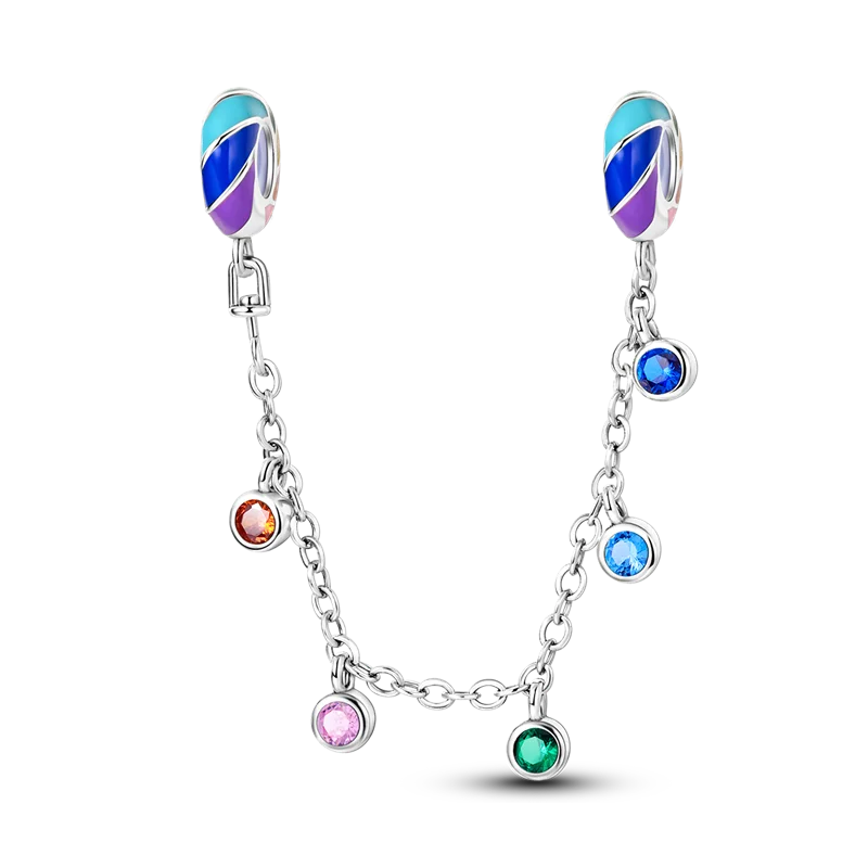 925 Sterling Silver Star Moon Safety Chain Charm | Pandora Fit Jewelry