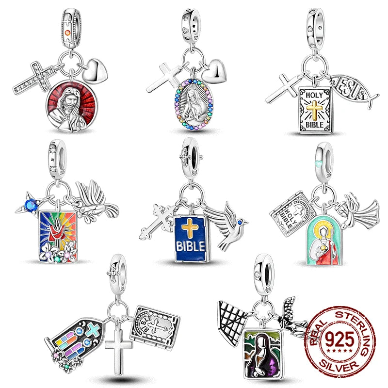 Religious Jesus Cross Pendant | 925 Sterling Silver Bible Scriptures Charm for Women DIY Bracelets
