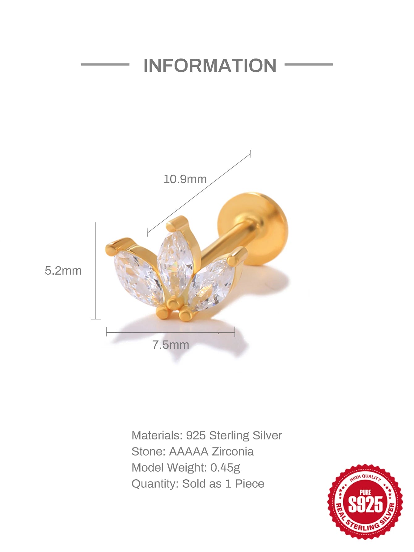 Aide 925 Sterling Silver Geometric Multi Piercing Stud Earrings for Women – K Gold Tassel Elegant Jewelry Gift