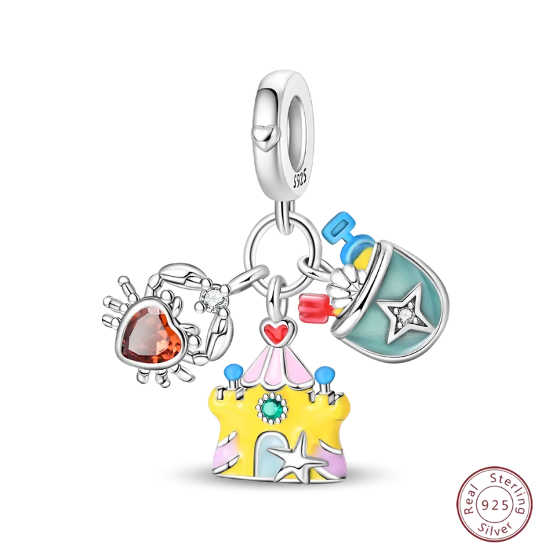 925 Sterling Silver Blue Zircon Ocean Shell Beaded Pendant | Fit Original 3mm Bracelet Women’s Fine Jewelry