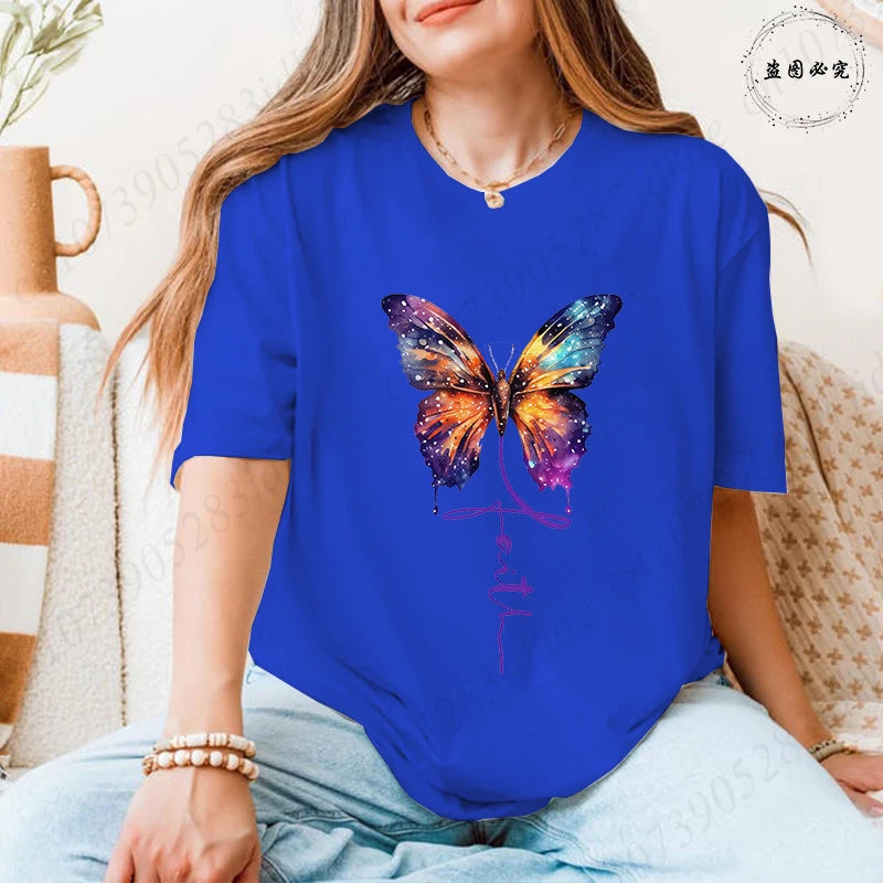 Women's Butterfly Flower Graphic T-Shirt – Aesthetic Short Sleeve Casual Summer Tee 2026 🦋🌸