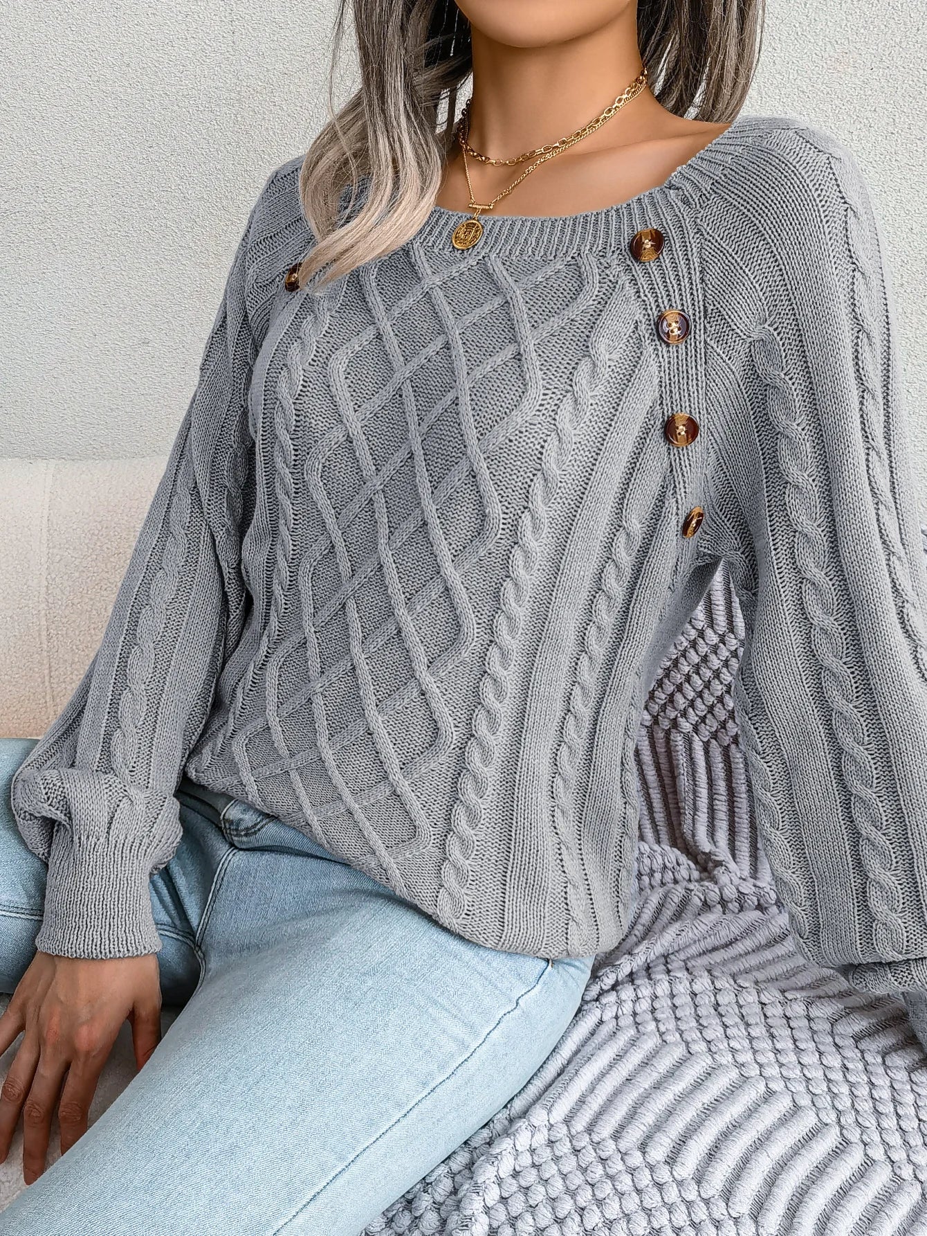 Women’s Casual Square Collar Knitted Pullover Sweater – Long Sleeve Autumn Winter 2025 Top