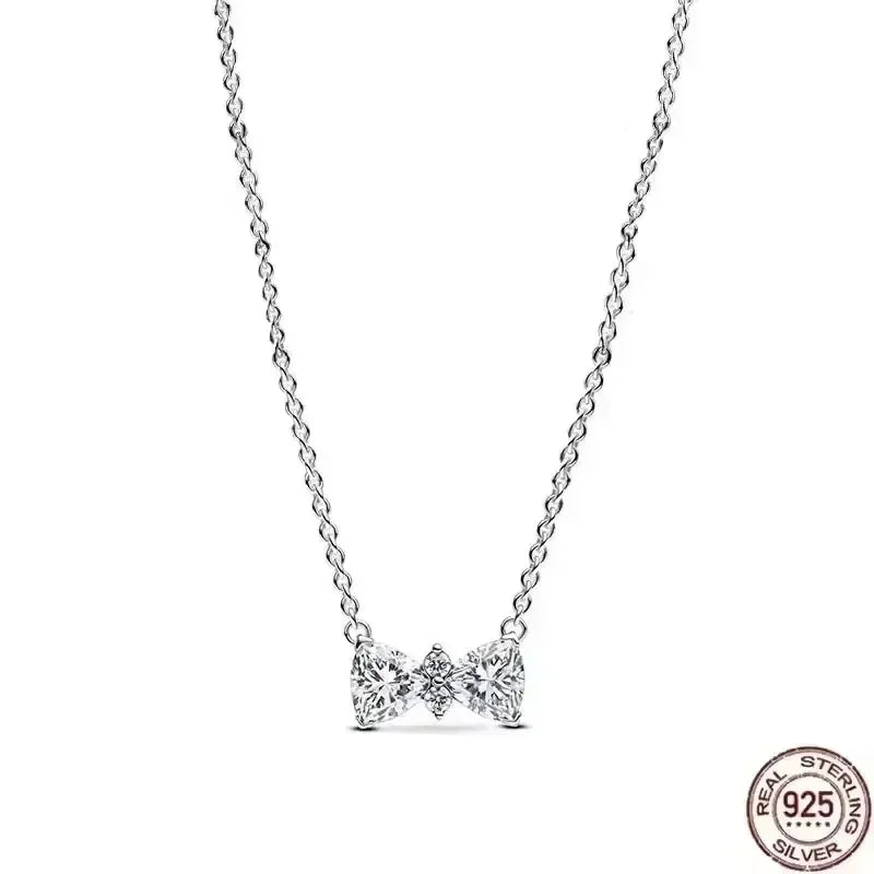 New 925 Sterling Silver Sparkling Heart-Shaped Square Pendant Necklace for Women