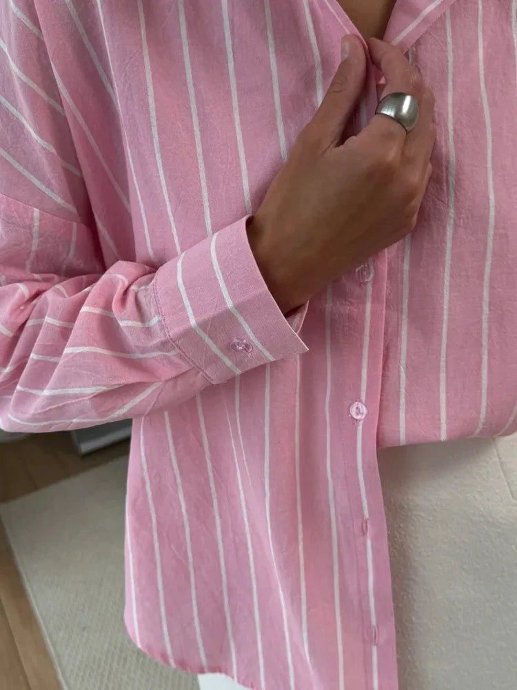 2025 Women’s Summer Striped Long Sleeve Shirt – Lazy Casual Breathable Cardigan Top
