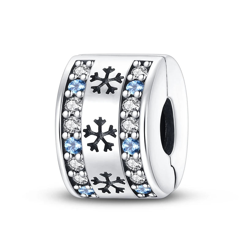 925 Sterling Silver Pave Clip Charms with Safety Chain | Colored Beads Stopper Clasp Fit Original Pandora Bracelet Jewelry