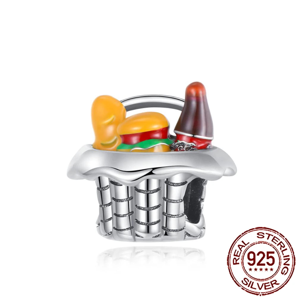 2025 New 925 Sterling Silver Coffee, Cake, Fruit & Burger Charms | Fit Pandora Bracelet & Necklace DIY Jewelry