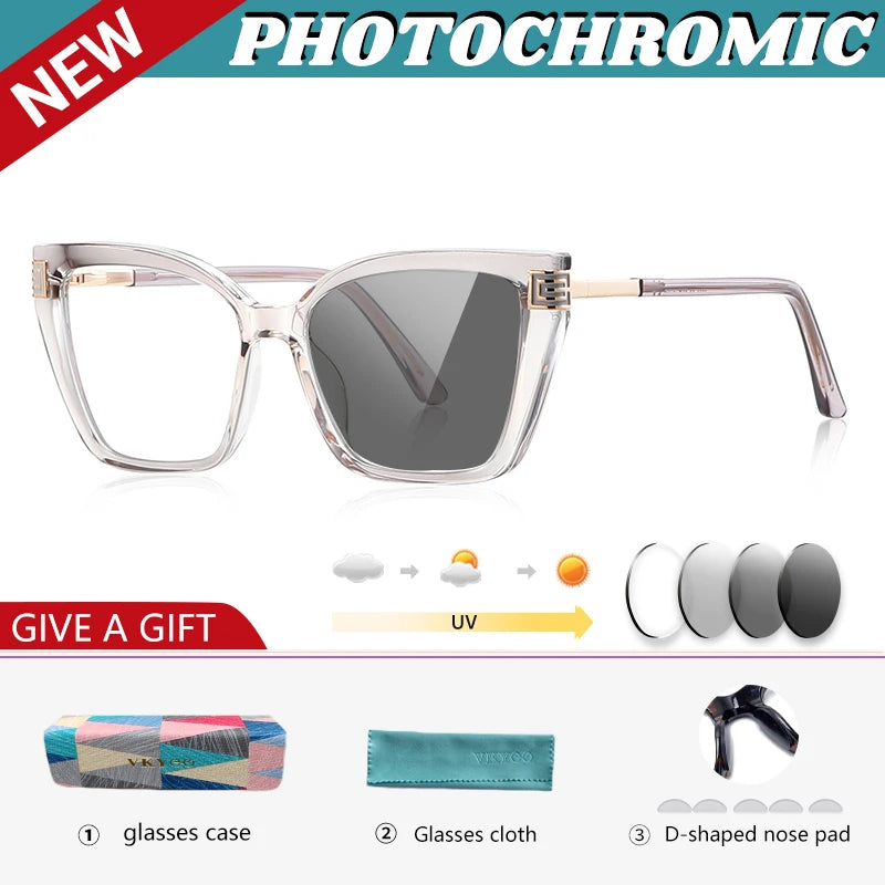 GENEVIEVE Personalized Large Frame Square Anti-Blue Light Reading Glasses – Women’s Photochromic Custom Prescription Eyewear