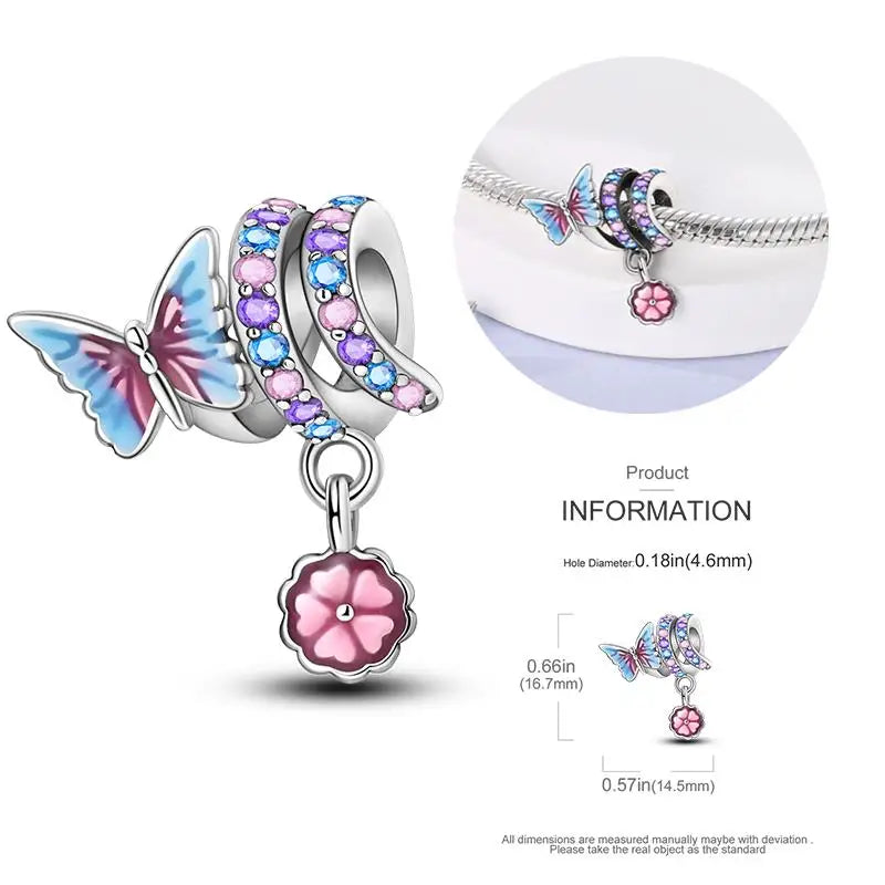 925 Sterling Silver Flying Bird & Butterfly Safety Chain Charm Beads for Original 3mm Bracelet – DIY Jewelry Gift