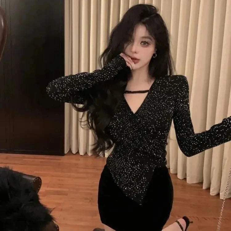 ✨ Elegant Slim Fit Sequin Shirt 👚 Women’s Spring New Long Sleeve Top 🌸 Versatile Fashionable Lady’s Commute Wear