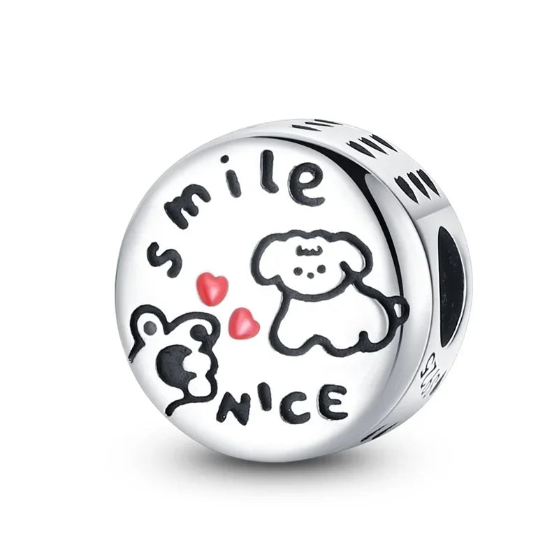 925 Sterling Silver Pink Cat & Dog Paw Charm Bead | Animal Claw Bone Beads for 925 Bracelet DIY Jewelry Gift