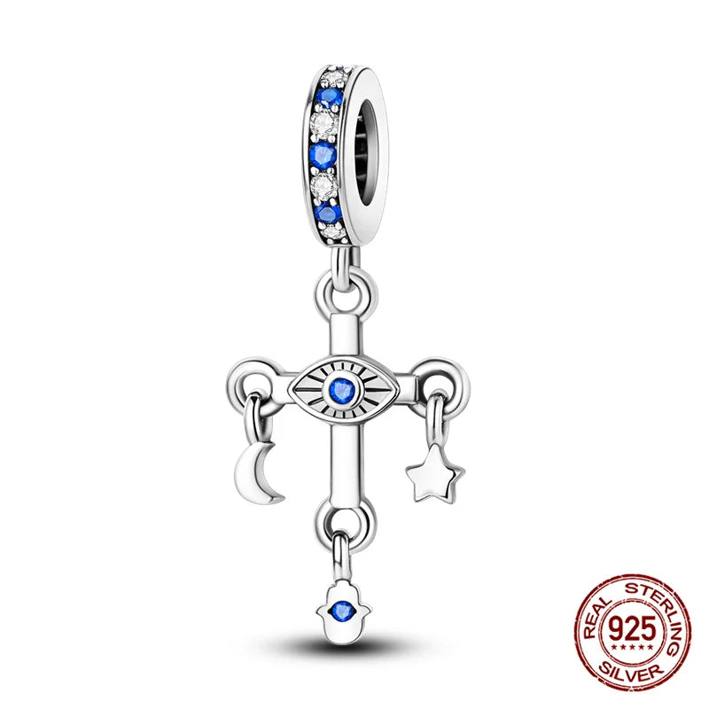 Hot Bible Cross Pink Zircon Charm – 925 Sterling Silver DIY Bracelet for Women