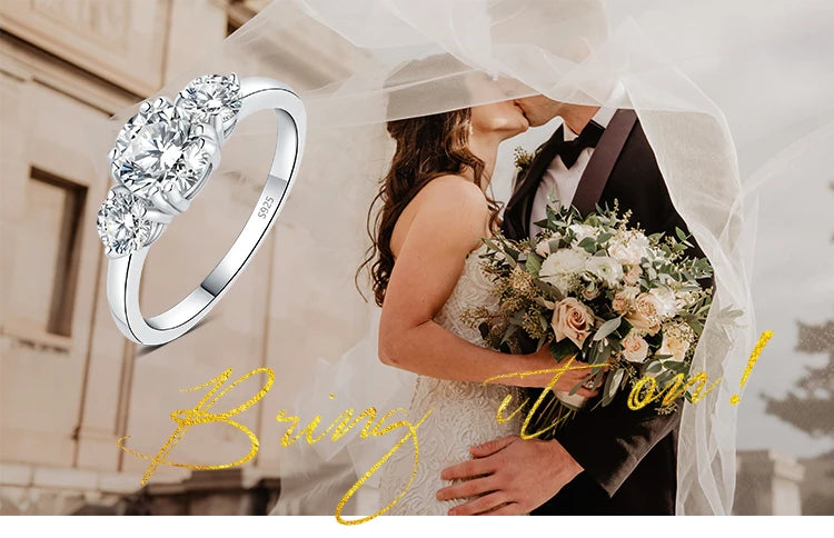 JewelryPalace 1.4ct D Color Moissanite 3 Stone Ring – 925 Sterling Silver Yellow & Rose Gold Plated Wedding Engagement Ring for Women