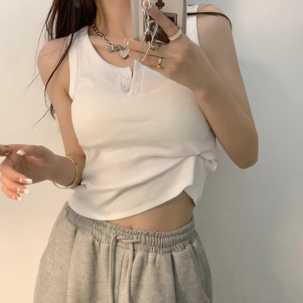 Summer Knitted Round Neck Top for Women – High Elasticity Casual Camisole Sexy Vest