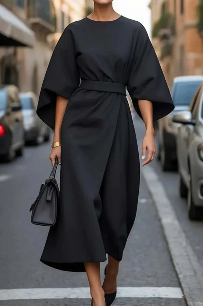 Elegant Long Sleeve Black Maxi Dress for Women | 2025 Loose O-Neck Casual Fashion Long Dress