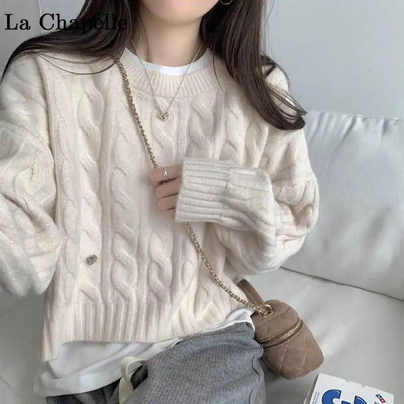 Soft Knit Sweater Women’s Top – Lazy Sleeve Inner Wear | Autumn Winter New Arrival Twist Cotton Long Sleeve Round Neck