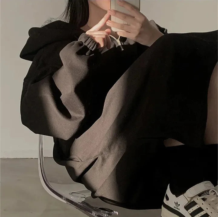 Chic Winter College Long Hoodie Dress ❄️ Lazy Fleece A-Line Side Slit Dress 👗 Pure Color Polyester Fiber 🧵