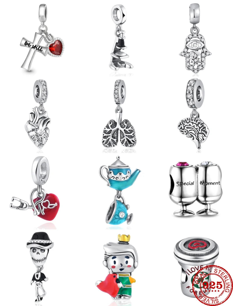 925 Sterling Silver Wine Pot, Cross, Heart & Organ Charms – Fit Pandora Bracelet, DIY Women’s Religious Jewelry