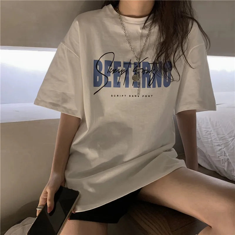 Oversized American Street Style T-Shirt for Women | Retro Loose Cotton Casual Top