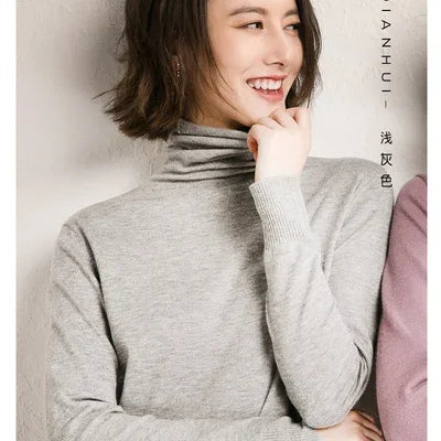Women’s Autumn Winter Turtleneck Sweater – Slim Fit Korean Fashion Long Sleeve Pullover Knitwear ❄️🌿