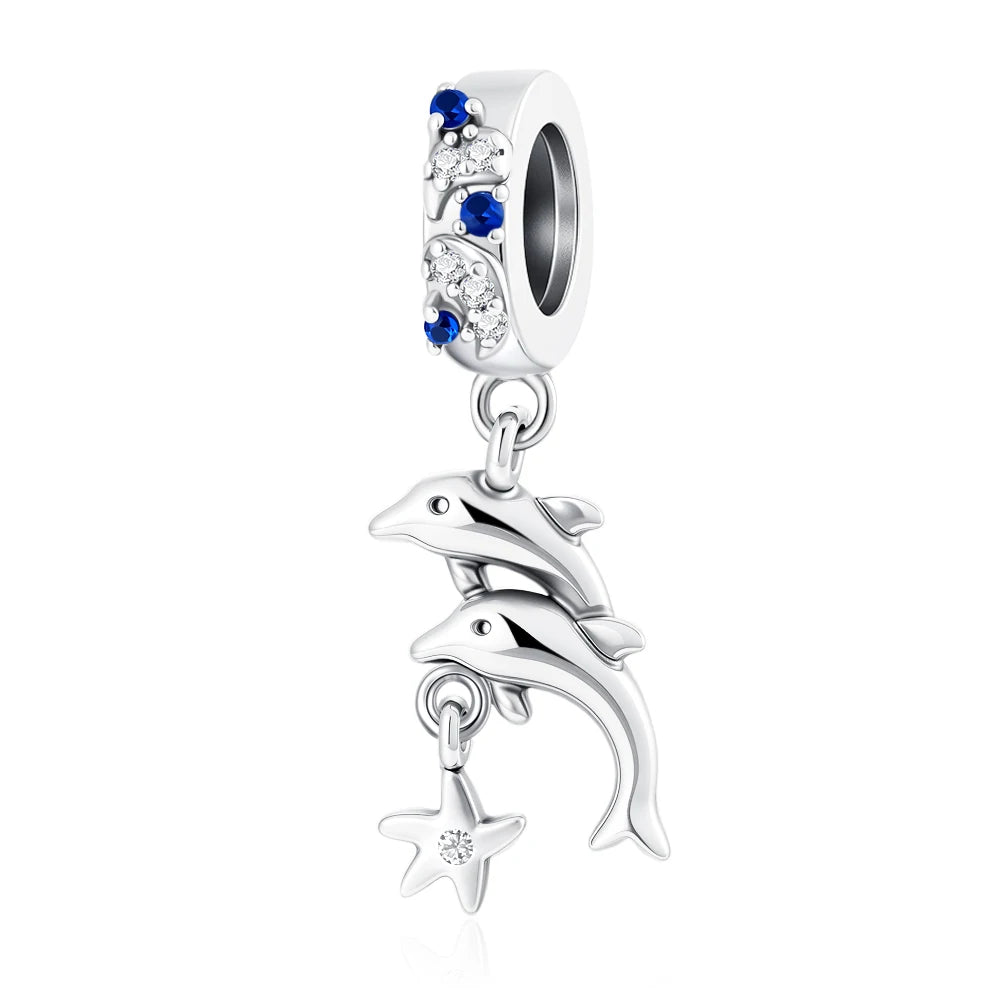 2025 Ocean Blue Series 925 Sterling Silver Sailing Boat Dolphin Seahorse Charms | Ocean-Themed Bracelet Beads for Women Jewelry
