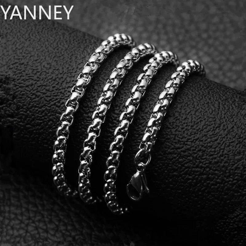 925 Sterling Silver 4MM Round Box Chain Necklace 18-24 Inch – Unisex Hip Hop Fashion Jewelry for Men & Women