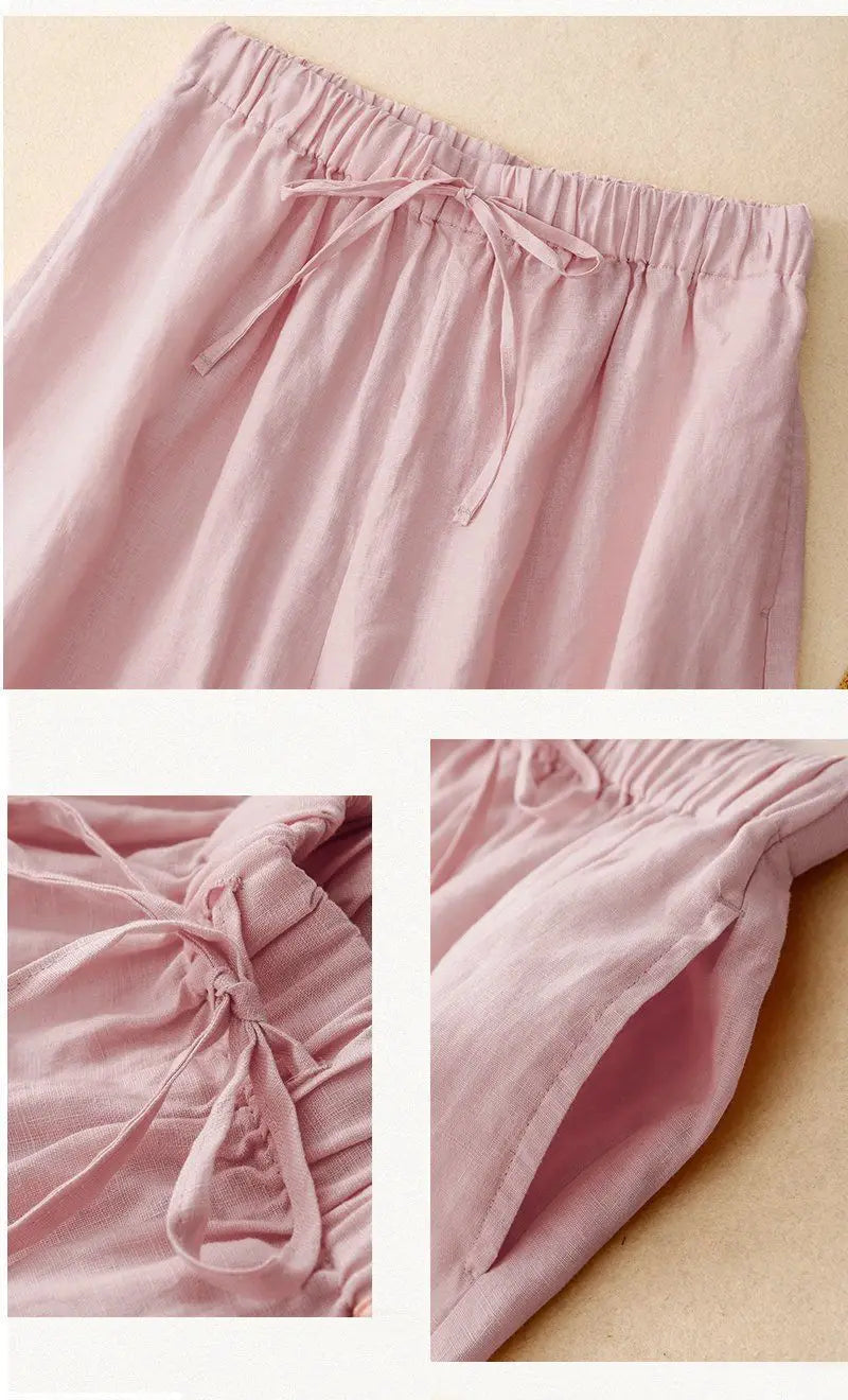 Casual Cotton Linen Pants for Women | Vintage Wide Leg Joggers | Summer Fashion Capri Sweatpants