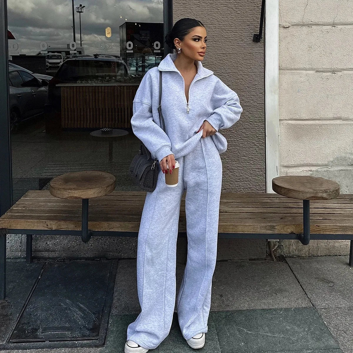 Women’s Autumn Winter Pants Set – Solid Color Pullover Sweatshirt & Trousers Casual Streetwear 🍂❄️
