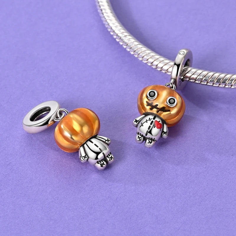Halloween 925 Sterling Silver Charm Bead – Pumpkin, Witch, Skeleton, Mummy & Candy Pendant for DIY Original Bracele
