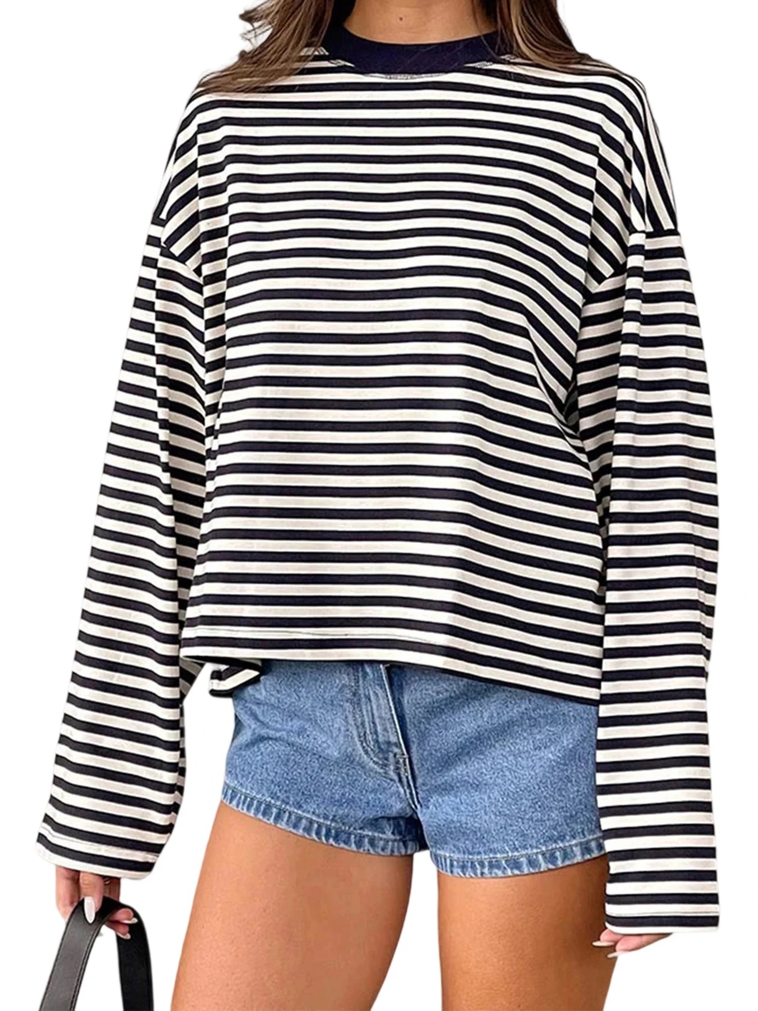 2025 Women's Retro Striped T-Shirt | Long Sleeve Crew Neck Top | Loose Fall Casual Streetwear