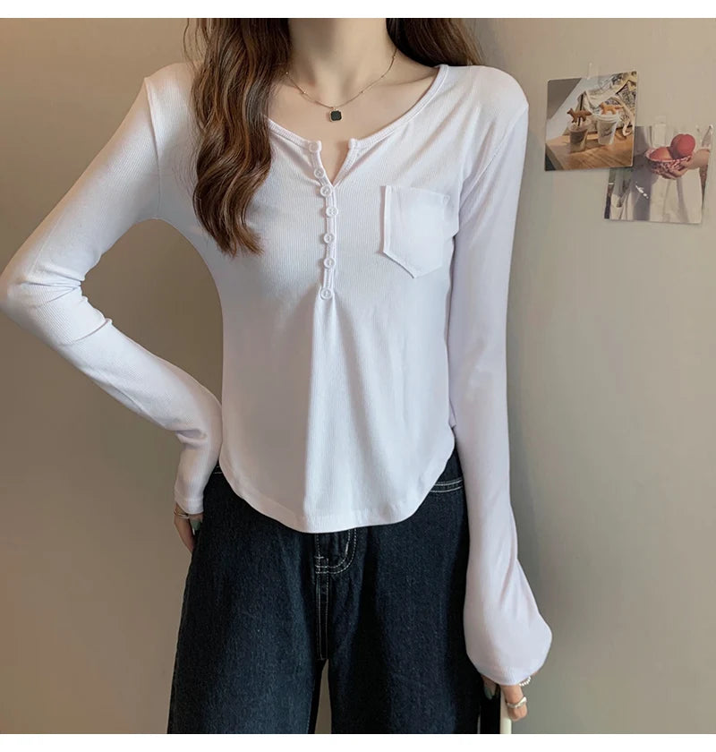 ✨ Plus Size Irregular Hem T-Shirt 👚 Long Sleeve Korean Style Top 🍁 Casual Spring Autumn Commute Wear
