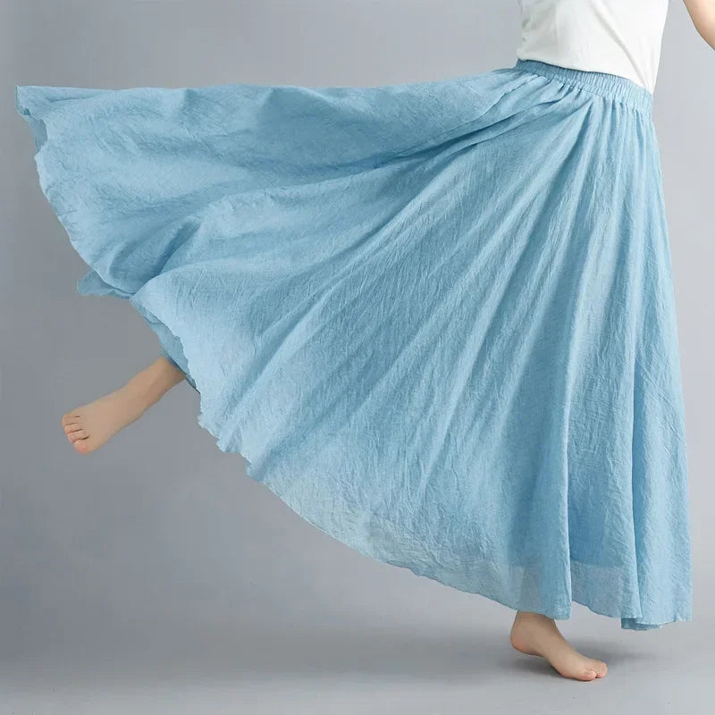 Fashion Solid Cotton Linen Women Maxi Skirt – Elegant Harajuku Casual Loose Long Skirt 👗✨