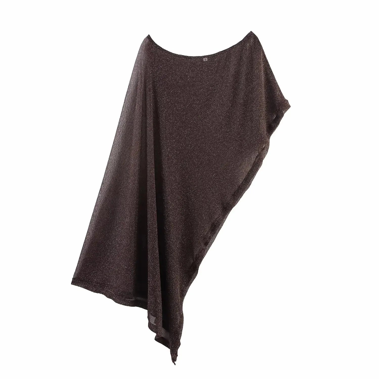 Vintage Brown Women’s Outfit – Asymmetrical Cold Shoulder Top & Wide Leg Shawl Pants 2025 Autumn Set 🍂✨