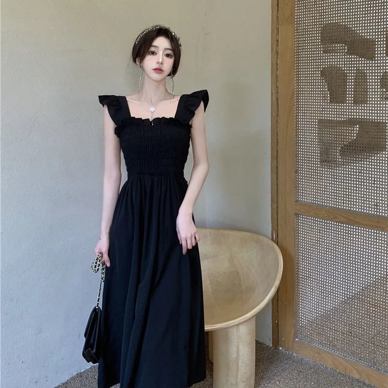 Summer 2025 Ele Hepburn Sle Tea Break Midi Dr Gathered Waist ort Sve Square Collar Pleated A-Line Dr