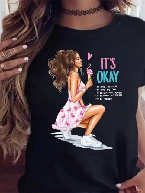 Maycaur Women's Graphic Printed T-Shirt | Korean Harajuku Short Sleeve Top | Fashion Casual Summer Tee