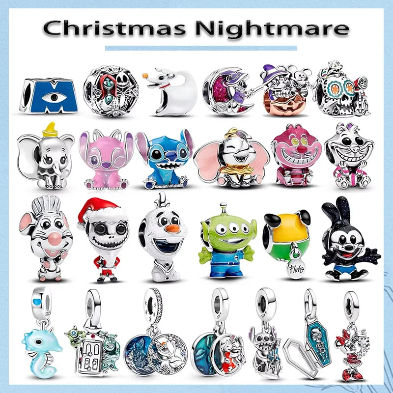 New Halloween Disney Cheshire Cat & Stitch Charm Beads – Fit Original Pandora Bracelet & Necklace, Women’s Holiday Jewelry Gift