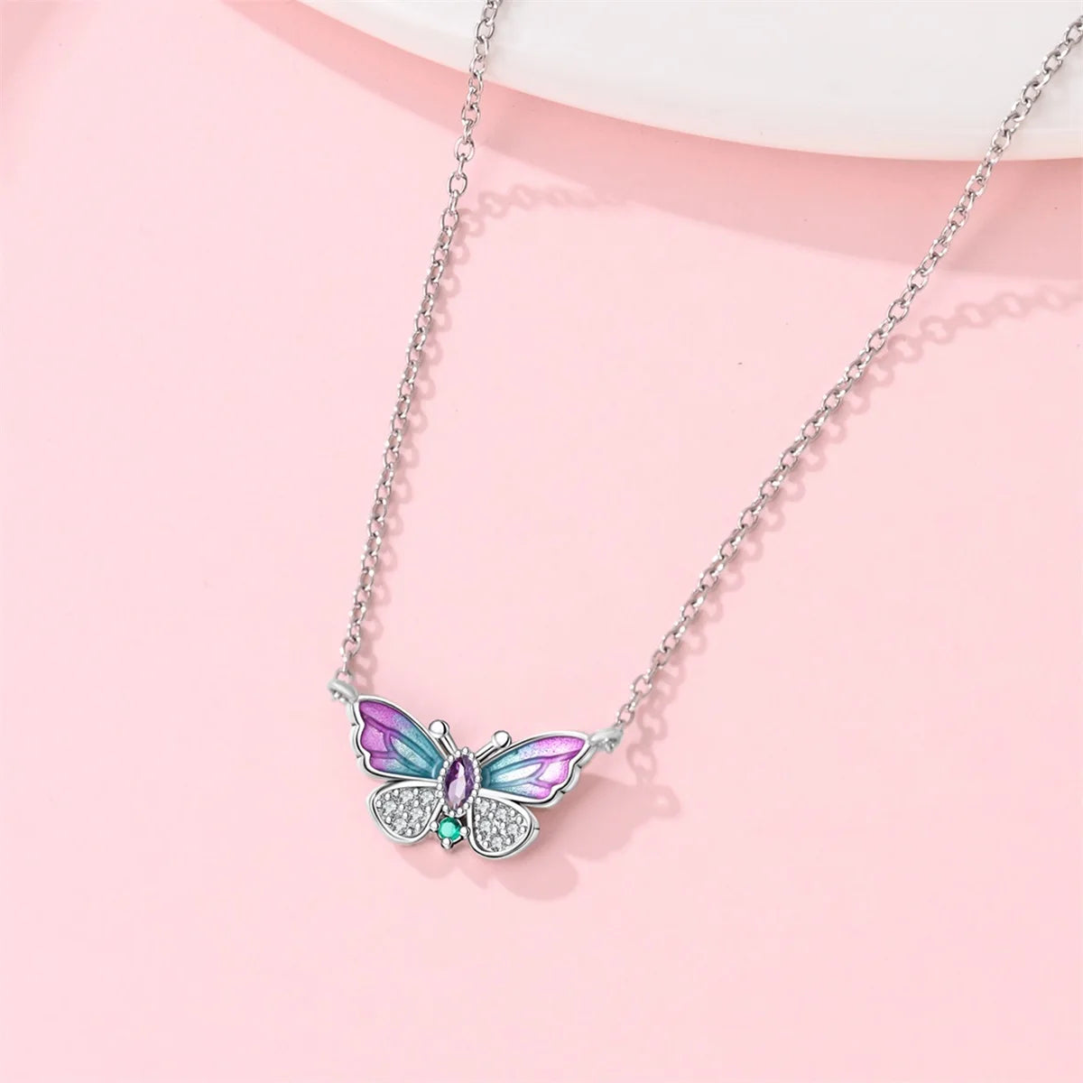 2025 New 925 Sterling Silver Heart & Butterfly Zircon Necklace | Women’s Simple Elegant Jewelry Gift for Anniversary & Birthday