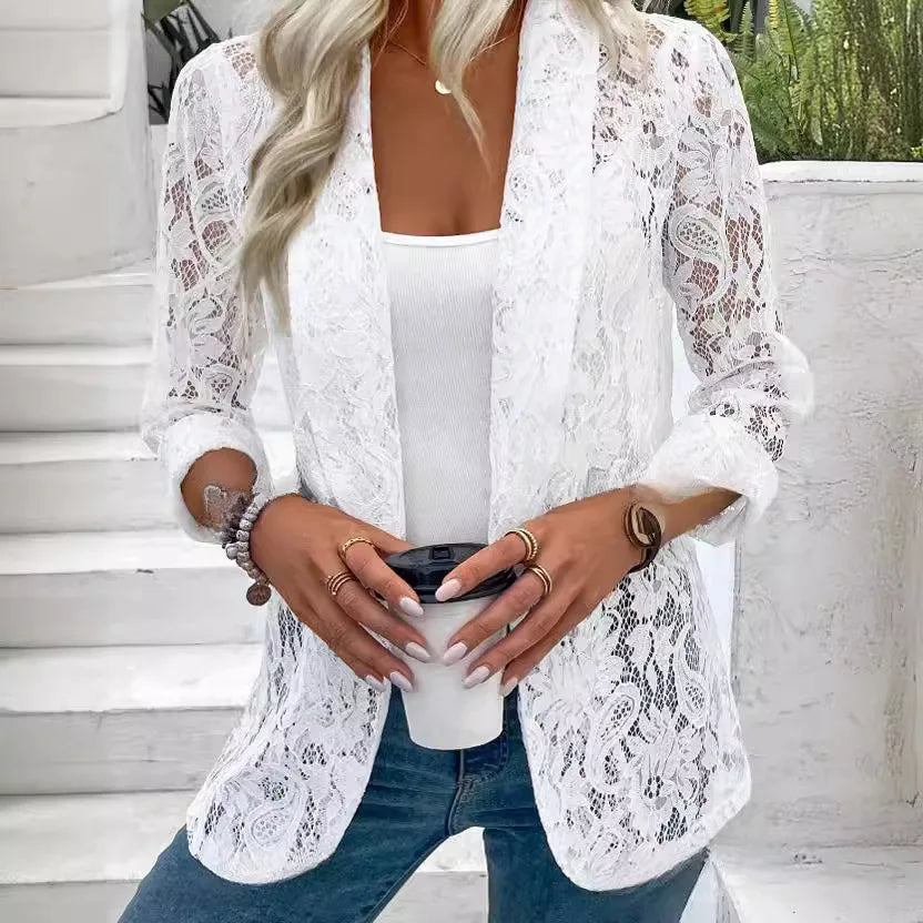 Black & White Classic Lace Jacket | Women’s Elegant Lightweight Coat for Spring & Autumn