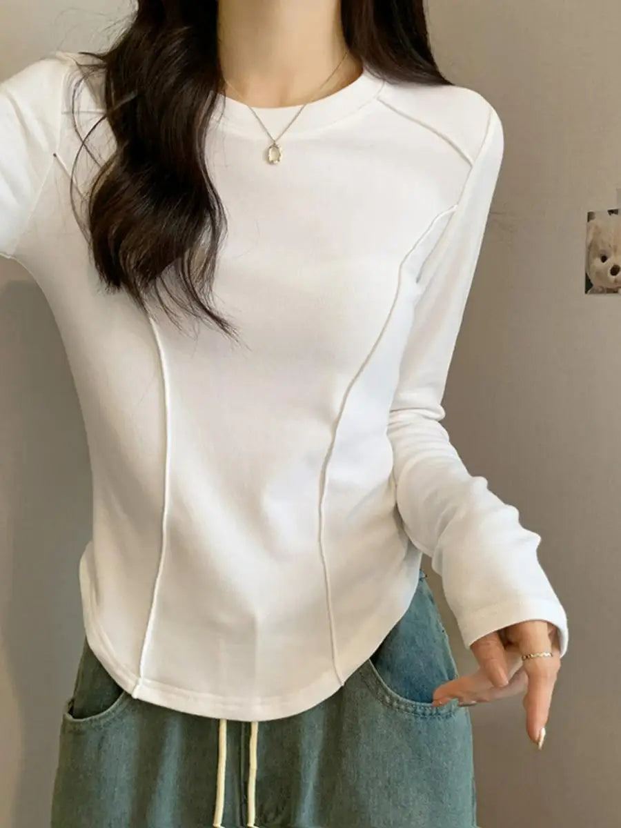 Women's Long Sleeve Velvet Base Shirt 👚 Slim Fit Round Neck T-Shirt ✨ Pure Color Winter Fashionable Top ❄️