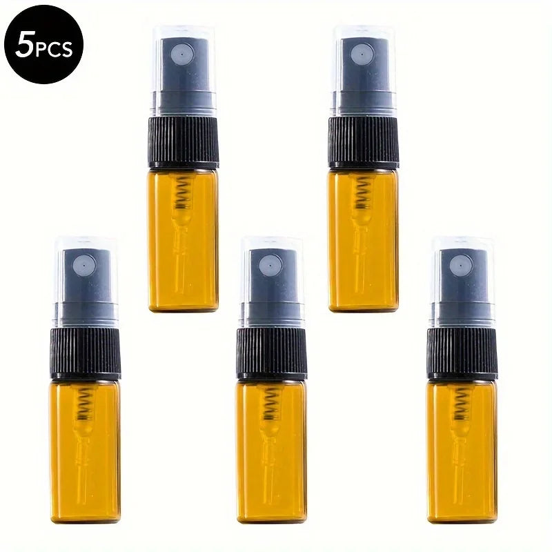 5/10PCS Mini Glass Perfume Bottles – 3ML / 5ML / 10ML Travel Toner & Cosmetic Dispenser | Tea-Colored Graduated Bottles