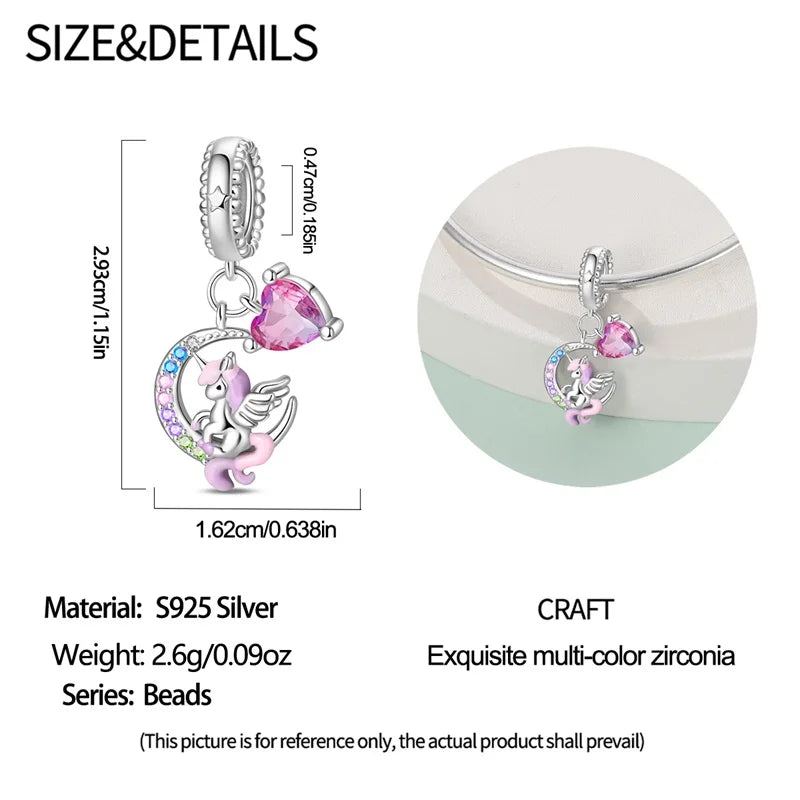 925 Silver Plated Magic Mirror Princess Angel Pink Charm Beads | Fits Original Pan 925 Bracelet | Exquisite DIY Jewelry