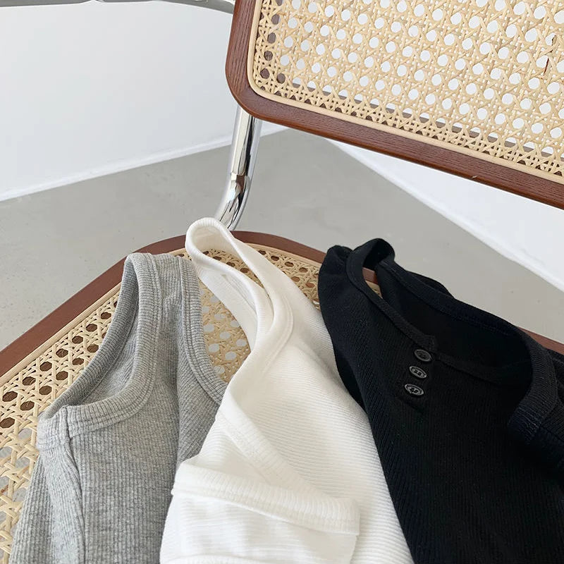 Summer Knitted Round Neck Top for Women – High Elasticity Casual Camisole Sexy Vest