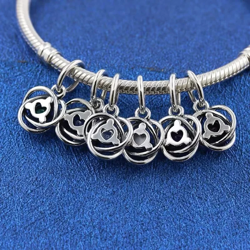 925 Sterling Silver Birthstone Eternity Circle Charms | Fit Pandora Bracelet | Women’s DIY Jewelry Gift